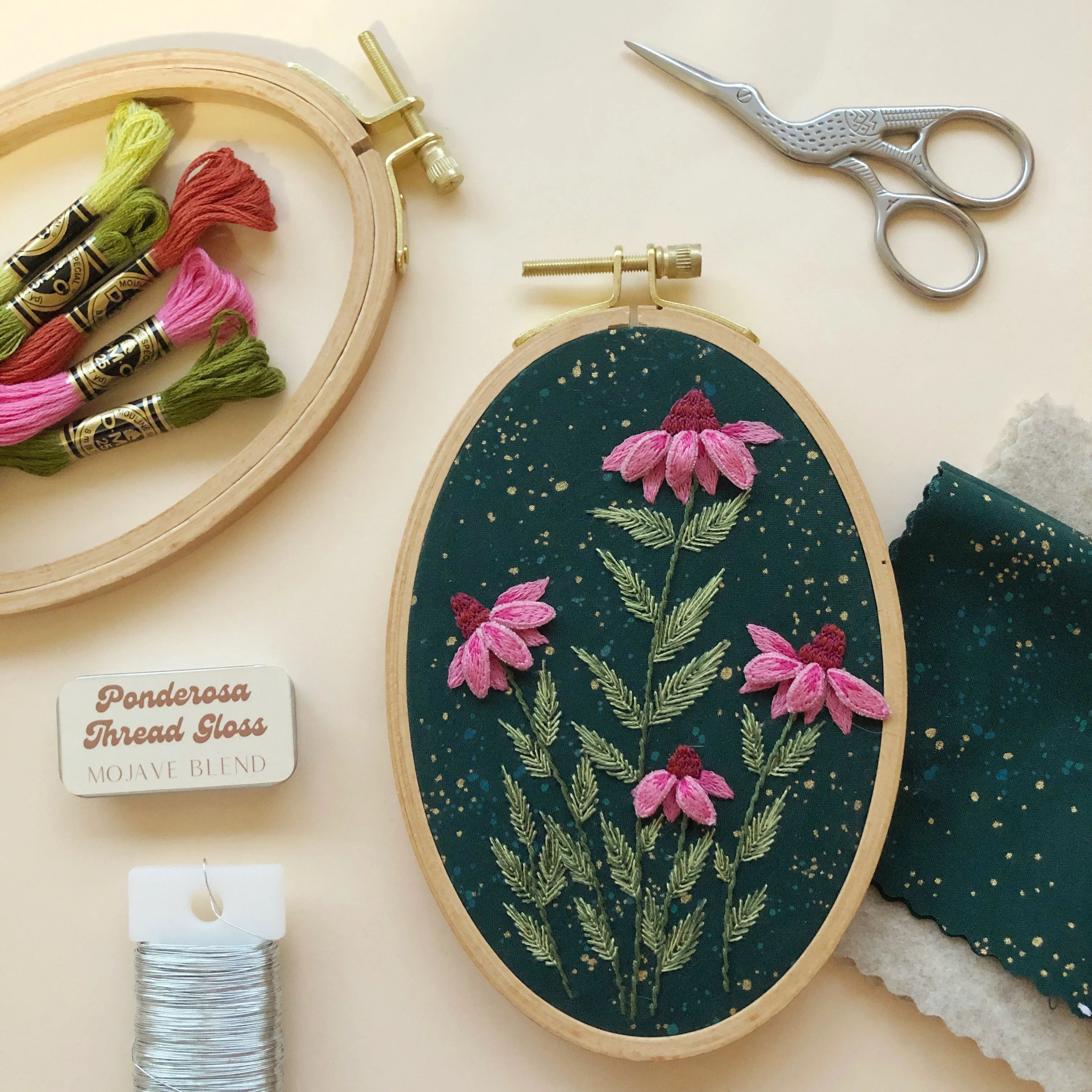 3D Coneflowers - Floral Embroidery Kit for Intermediate Stitchers