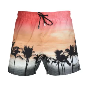 BOSS Komo Swim Short in Beige & Red Print