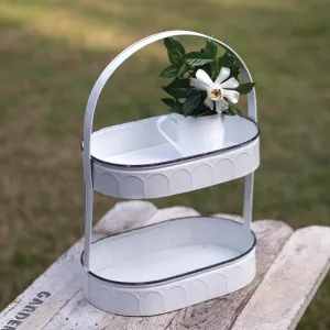 Charming Two-Tier Oval Tray in Rustic White