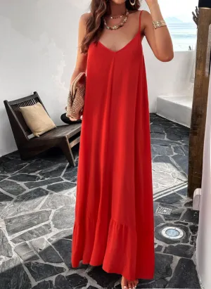 Elegant solid color loose spaghetti strap maxi dress