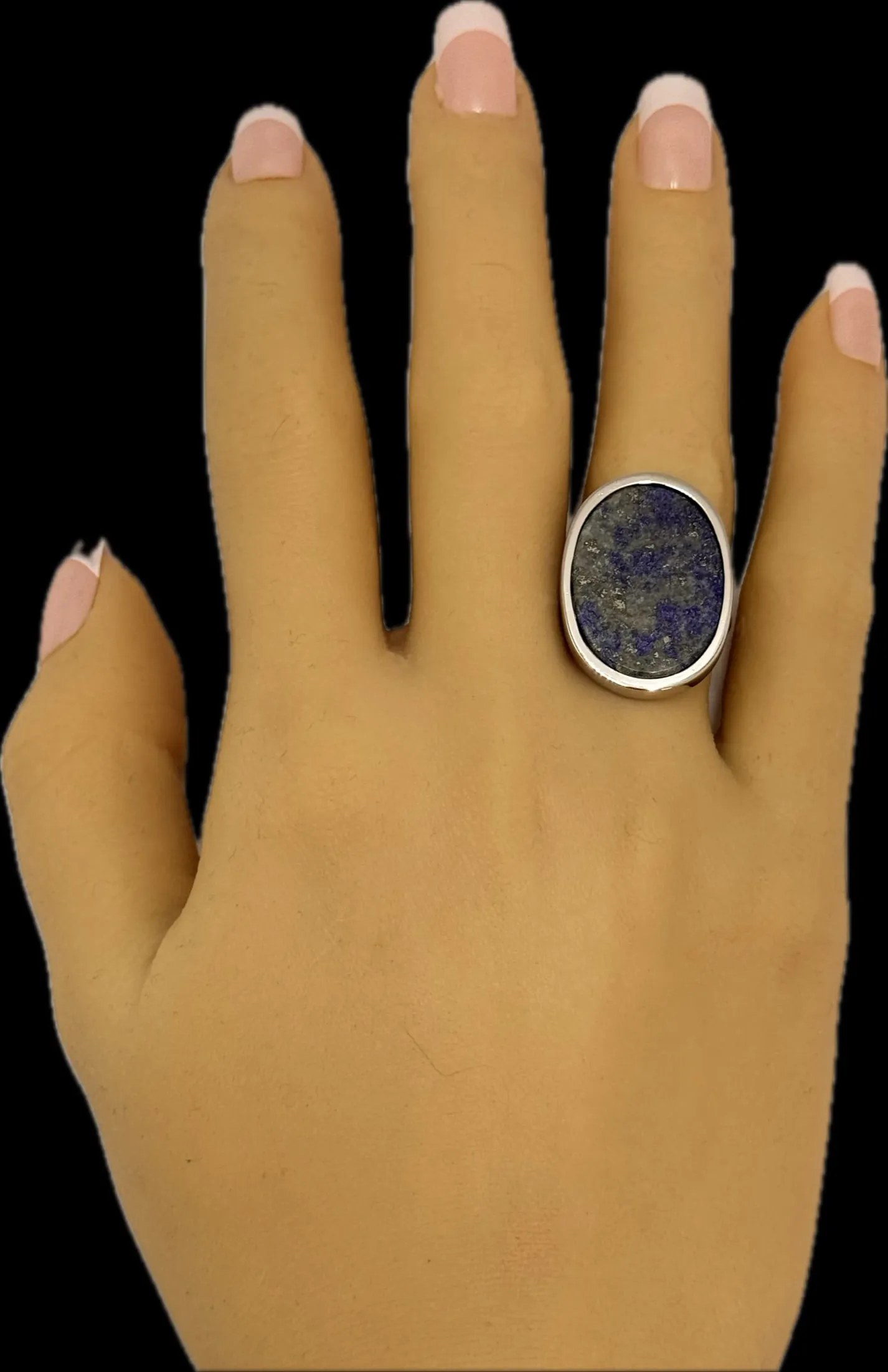 Elegant White Gold Sodalite Ring - Unique Oval Design