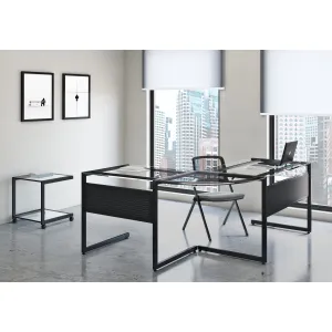 Glass Top 50" Modern Black C-Shaped Modular Desk