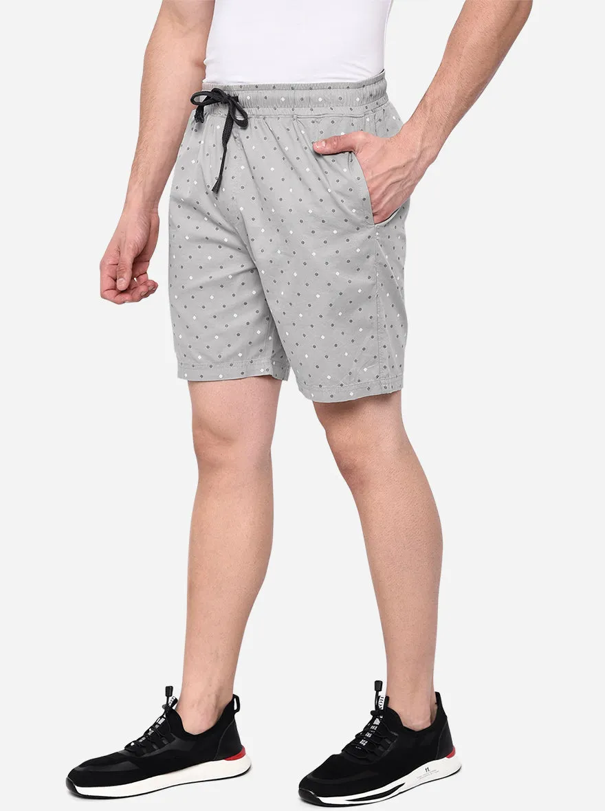 Light Grey Printed Regular Fit Shorts | JadeBlue