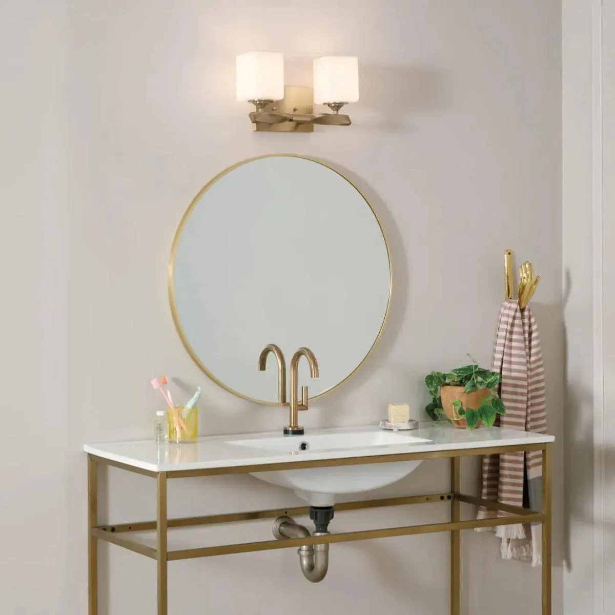 Marette 13 In 2-Lights Bathroom Vanity Light With Satin Etched Cased Opal Glass, Bronze Finish