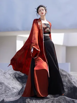 Modern horse-faced skirt from Song Dynasty | Hanfu red & black skirt