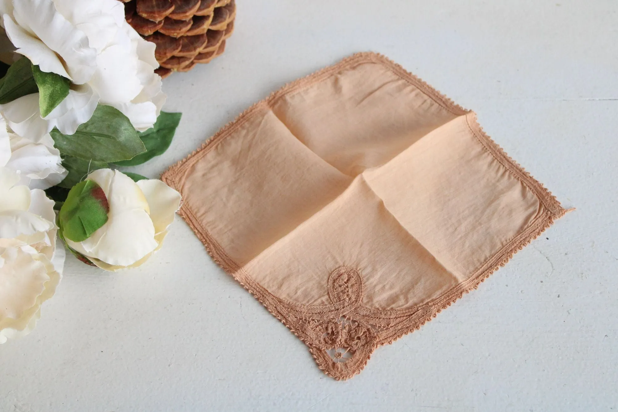 Natural Plant Hand Dyed Pink 1930s Handkerchief