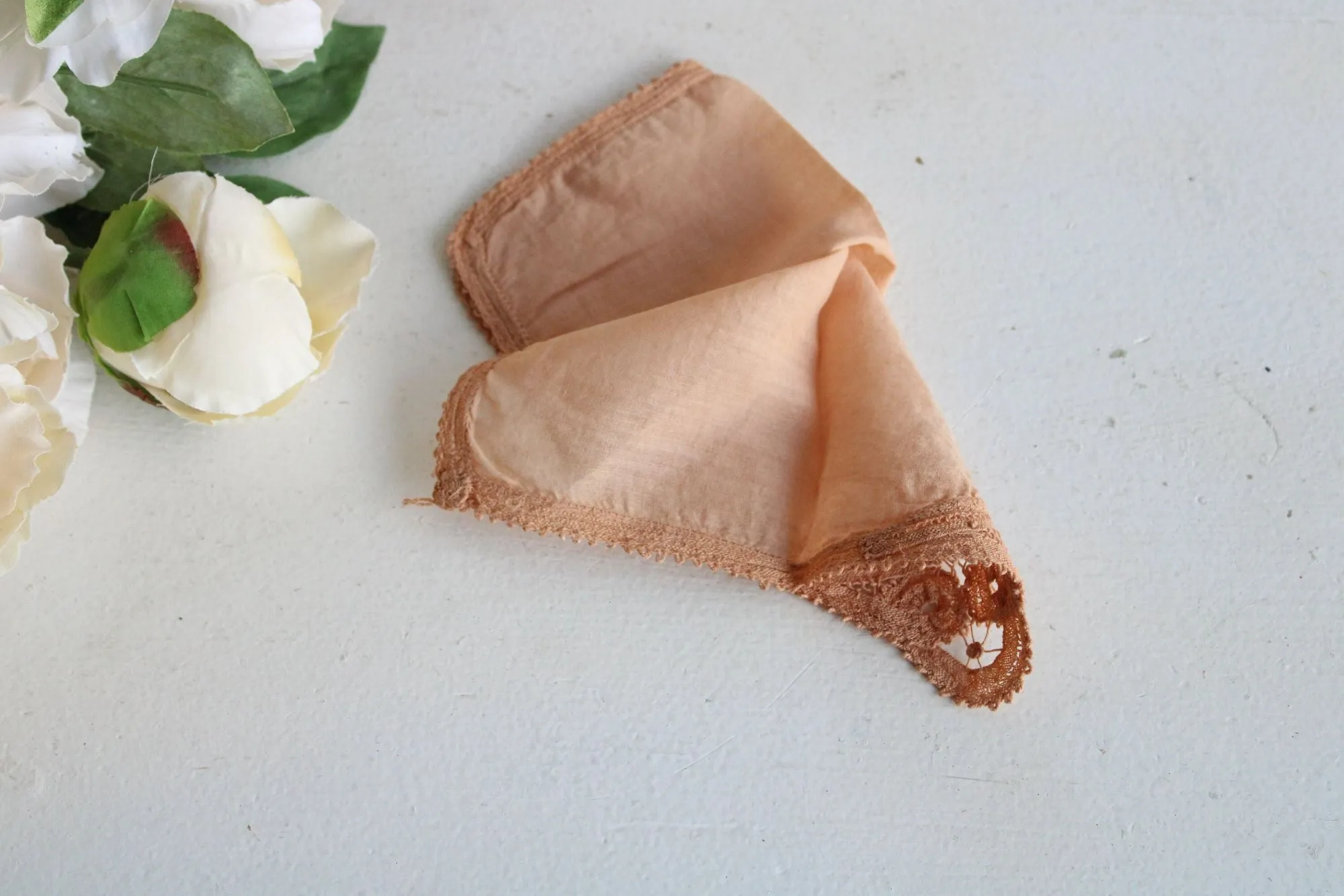 Natural Plant Hand Dyed Pink 1930s Handkerchief