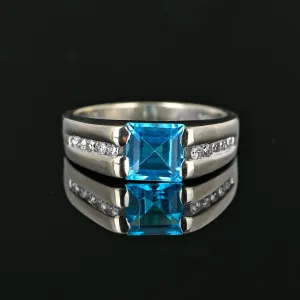 ON HOLD Estate Diamond Blue Topaz Ring in 14K White Gold