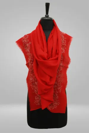 Princess Red I Embroidered Cashmere Wool Stole