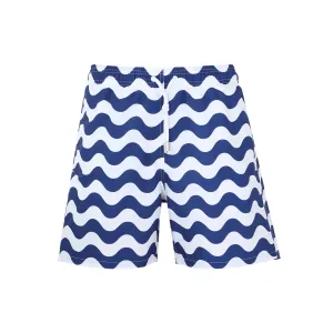 Sandbanks Geometric Wave Swim Shorts in Navy & White