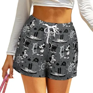 Steamboat Mickey Women's High-Waisted Loose Shorts With Pockets