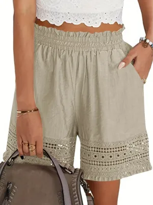 Stylish Lace Trim Shorts with Paper Bag Waist Perfect for Summer