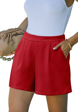 True Red Women's High Waisted Pleated Dress Shorts for Business and Casual Outfits