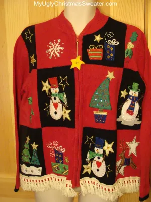 Ugly Christmas Sweater with Snowmen and Trees