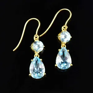 Vintage Gold Blue Topaz Drop Earrings