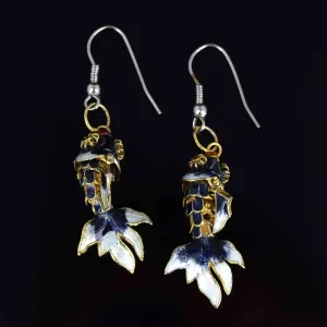 Vintage Gold Vermeil Blue Enamel Koi Fish Earrings