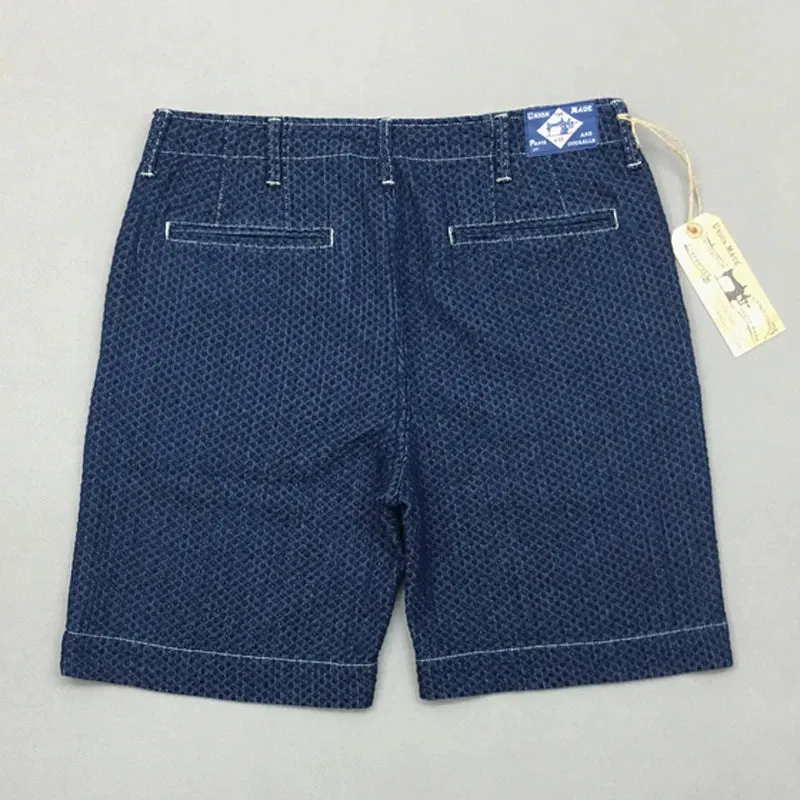 Vintage Wabash Denim Shorts for Men - Knee Length Sashiko